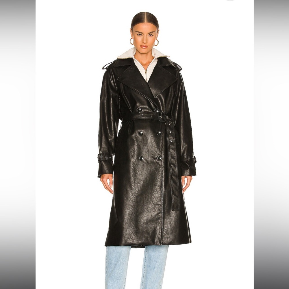 Eaves Oliver Trench Coat in Black Faux Leather